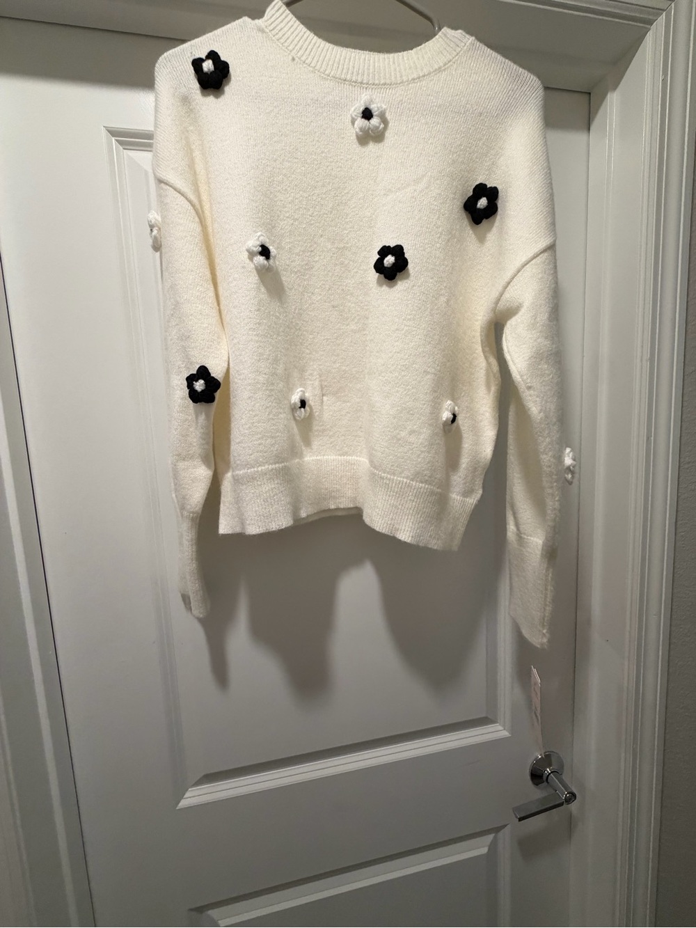 Cream Floral Appliqué Crewneck Sweater